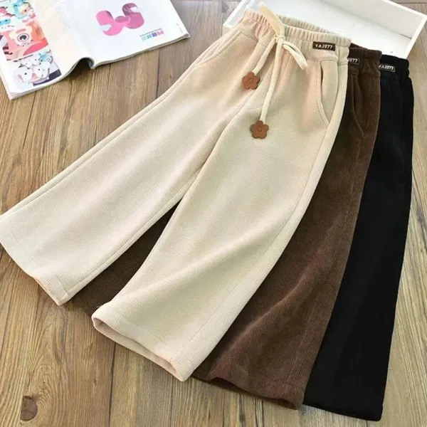【2Y-12Y】Girls Casual Solid Color Wide Leg Pants - 022 - Popopieshop.com 