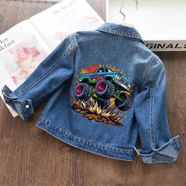【18M-11Y】Boy Casual Off-road Car Print Blue Denim Jacket - Popopieshop.com 
