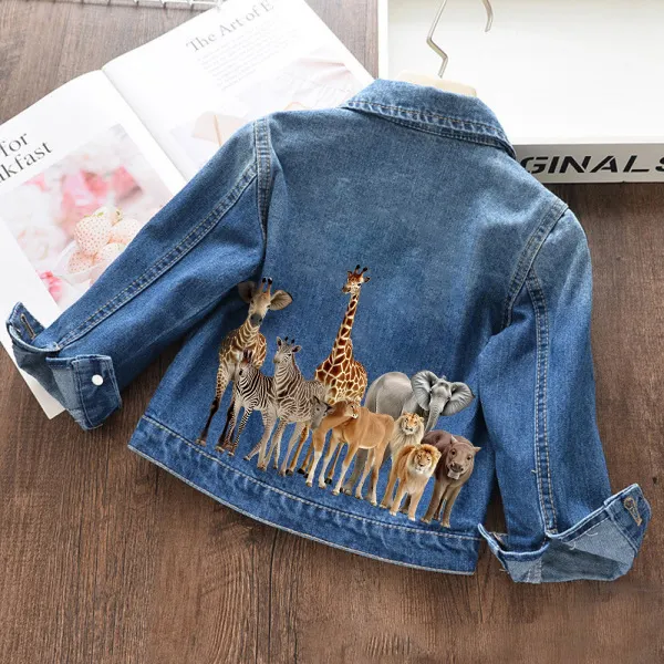 【18M-11Y】Unisex Kids Animals Print Denim Jacket - Popopieshop.com 