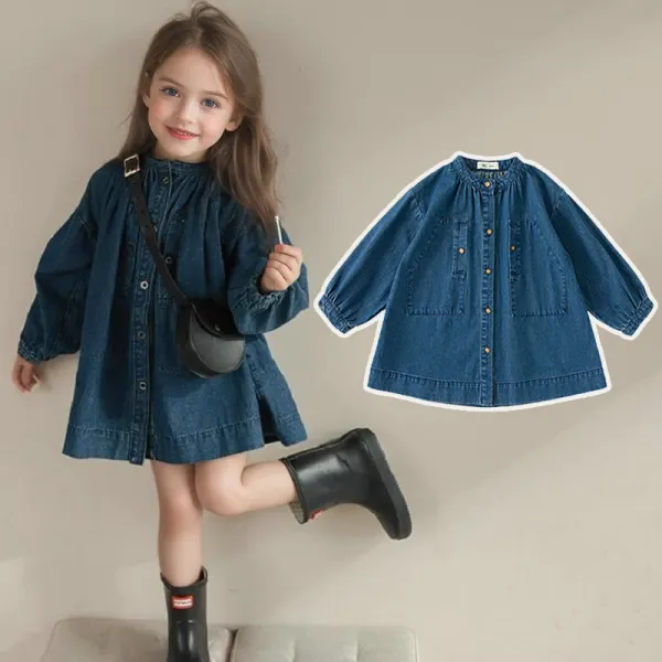 【18M-6Y】Girls Fashion Pocket Design Blue Denim Dress - 33497 - Popopieshop.com 