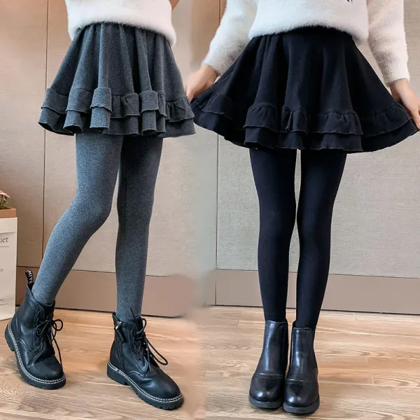 【2Y-12Y】Girls Sweet Ruffled Fake Two-piece Culottes - Popopieshop.com 