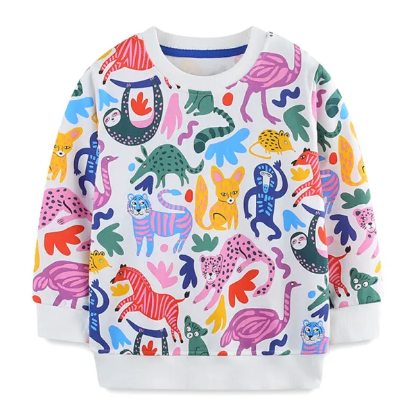 【18M-7Y】Girls Cute Cotton Colorful Animal Print Round Neck Sweatshirt - Popopieshop.com 