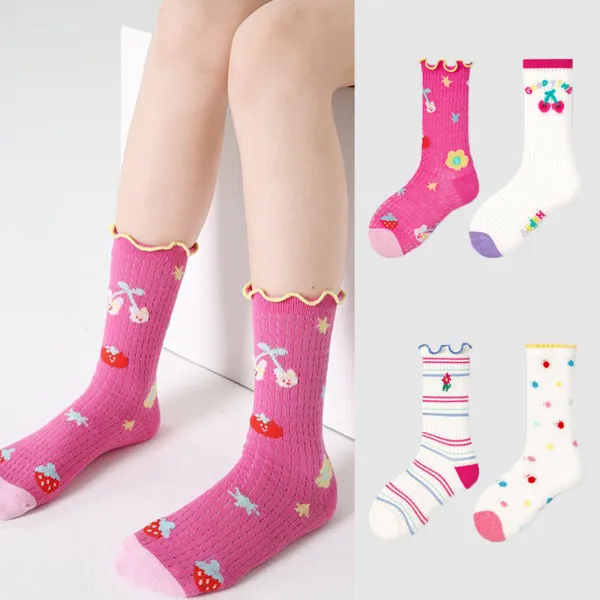 4-Pack Girls Sweet Colorful Cartoon Breathable Multicolor Mid-calf Socks - Popopieshop.com 