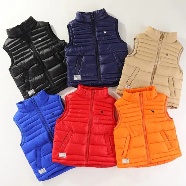 【3Y-10Y】Unisex Solid Color Quilted Cotton Keep Warm High Neck Vest Coat - Popopieshop.com 