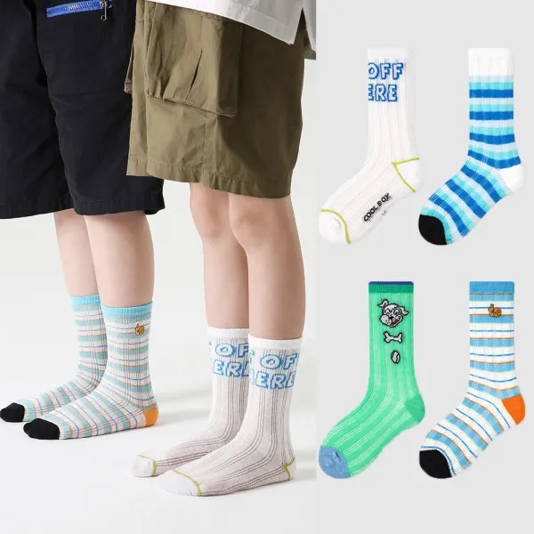 4-Pack Boys Cute Cartoon Print Breathable Multicolor Mid-calf Socks - Popopieshop.com 