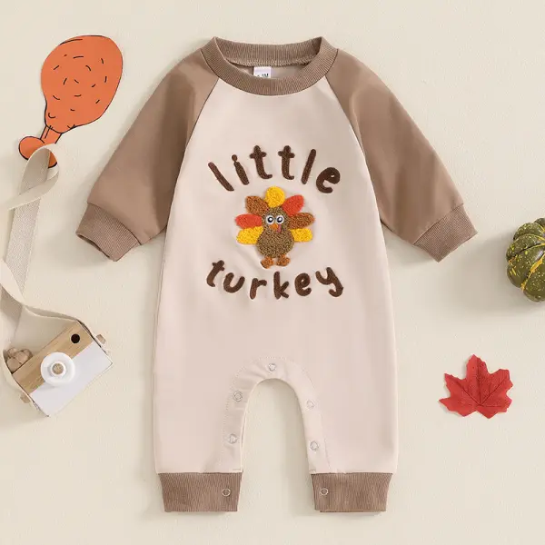 【0M-18M】Unisex Baby Thanksgiving Turkey Embroidered Long Sleeve Romper - Popopieshop.com 