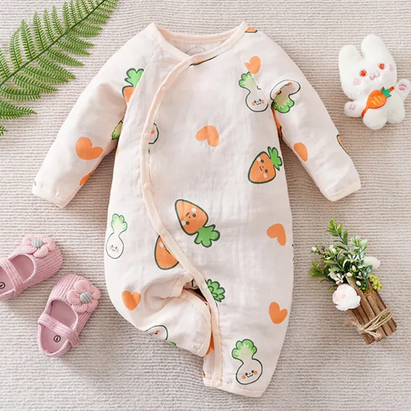 【0M-24M】Unisex Baby Cotton Carrot Print Long Sleeve Romper - Popopieshop.com 