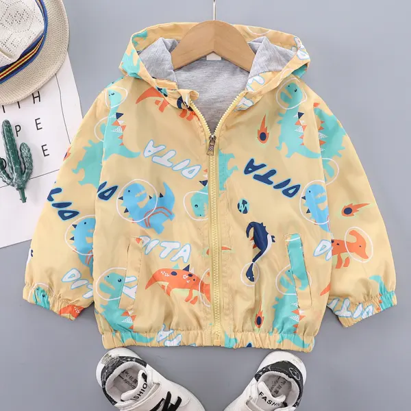 【18M-6Y】Boys Casual Cartoon Dinosaur Excavator Print Hooded Jacket - Popopieshop.com 