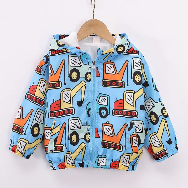 【18M-6Y】Boys Casual Colorful Excavator Print Hooded Jacket - Popopieshop.com 