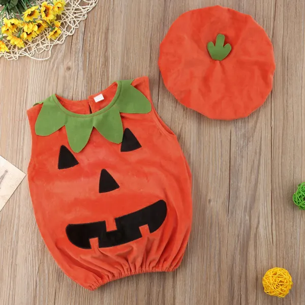 【3M-3Y】Unisex Baby Halloween Pumpkin Modeling Smiley Face Embroidered Vest With Hood - Popopieshop.com 