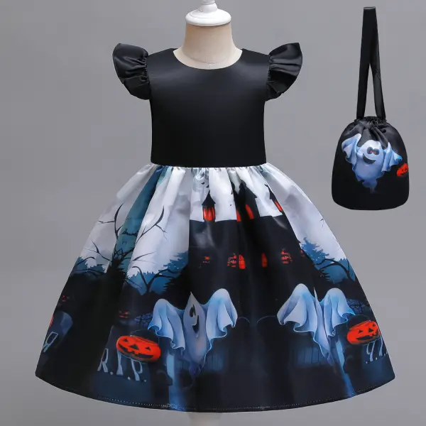 【3Y-10Y】2-Piece Girl Halloween Pumpkin Witch Party Show Dress Dress With Bag - Thefolls.com 