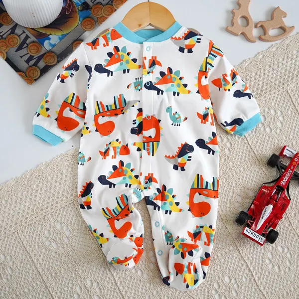 【0M-18M】Baby Boys Cotton Dinosaur Printed Long Sleeve Romper - Popopieshop.com 