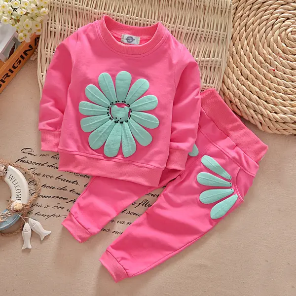【9M-3Y】2-piece Baby Girl Floral Print Long Sleeve Sweatshirt And Pants Set - Popopieshop.com 