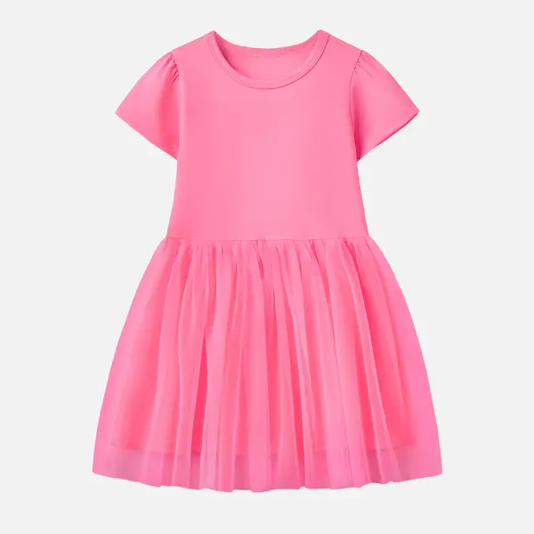 【12M-7Y】Personalized Girl Cotton Stain Resistant Halloween Print Splicing Tulle Short Sleeve Dress - Popopieshop.com 