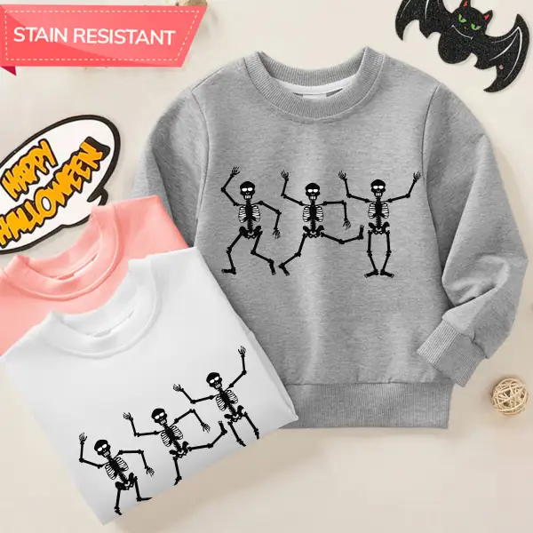 【12M-9Y】Unisex Cotton Stain Resistant Cute Halloween Skeleton Print Long Sleeve Sweatshirt - Popopieshop.com 