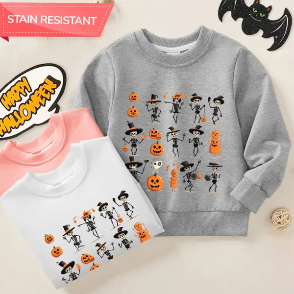 【12M-9Y】Unisex Cotton Stain Resistant Halloween Skeleton Print Long Sleeve Sweatshirt - Popopieshop.com 
