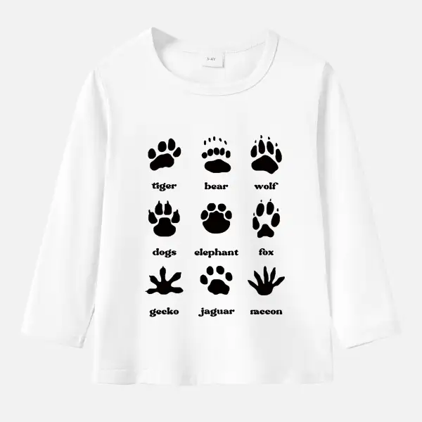 【12M-9Y】Boy Cute Animal Footprints Print Cotton Stain Resistant Long Sleeve T-shirt - Popopieshop.com 