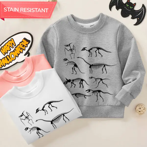【12M-9Y】Boy Cotton Stain Resistant Skeleton Dinosaur Print Long Sleeve Sweatshirt - Popopieshop.com 