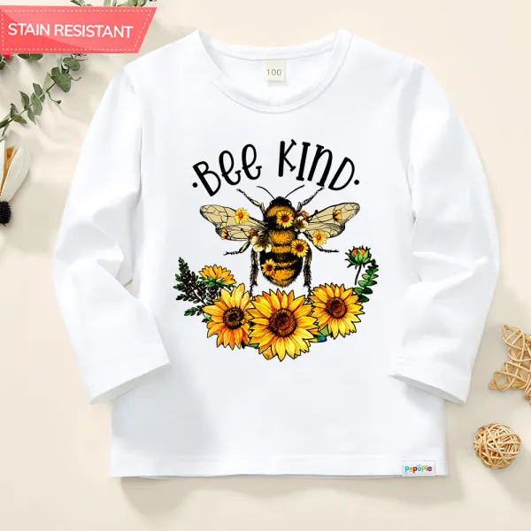 【12M-9Y】Girl Cotton Stain Resistant Bee Print Long Sleeve Tee - Popopieshop.com 