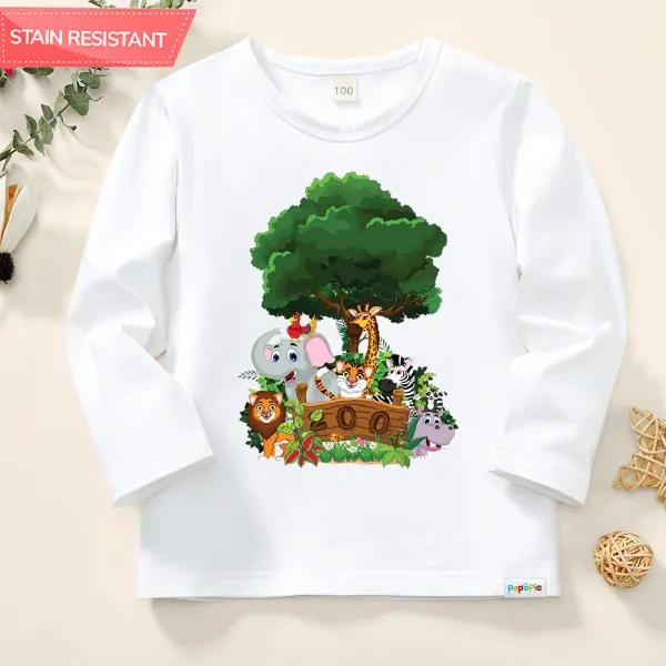 【12M-9Y】Unisex Kids Cotton Stain Resistant Zoo Animals Print Long Sleeve Tee - Popopieshop.com 