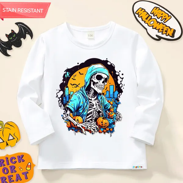 【12M-9Y】Boys Cotton Stain Resistant Halloween Print Long Sleeve Tee - Popopieshop.com 