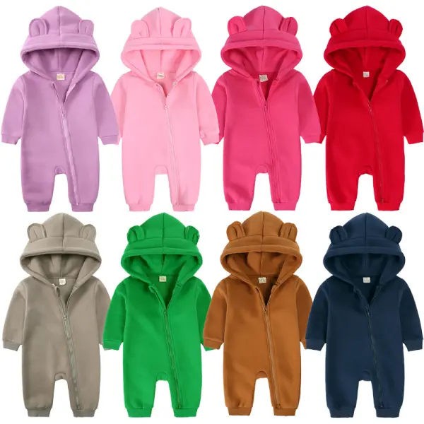 【0M-24M】Unisex Cotton And Plus Velvet Keep Warm Multicolor Hooded One-piece - Popopieshop.com 