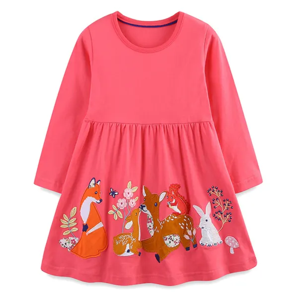 【18M-7Y】Girls Cartoon Embroidery Long Sleeve Dress - Popopieshop.com 