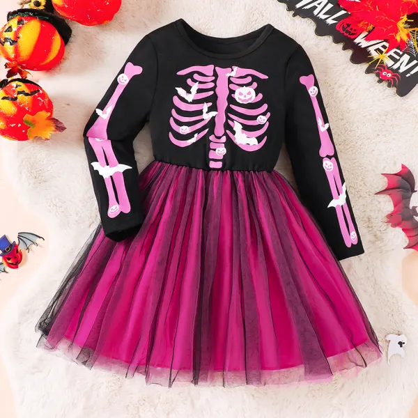 【2Y-7Y】Girls Casual Halloween Skull Print Dress - Popopieshop.com 