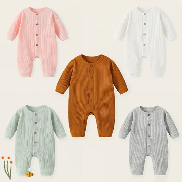 【3M-24M】Neutral Baby Comfy Solid Color Long Sleeve Romper - Popopieshop.com 