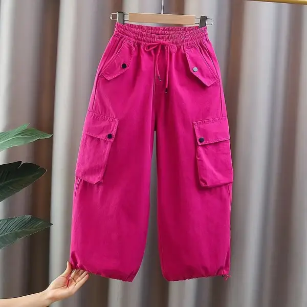 【4Y-15Y】Girls' Stylish Solid Color Cargo Pants - 31192 - Popopieshop.com 
