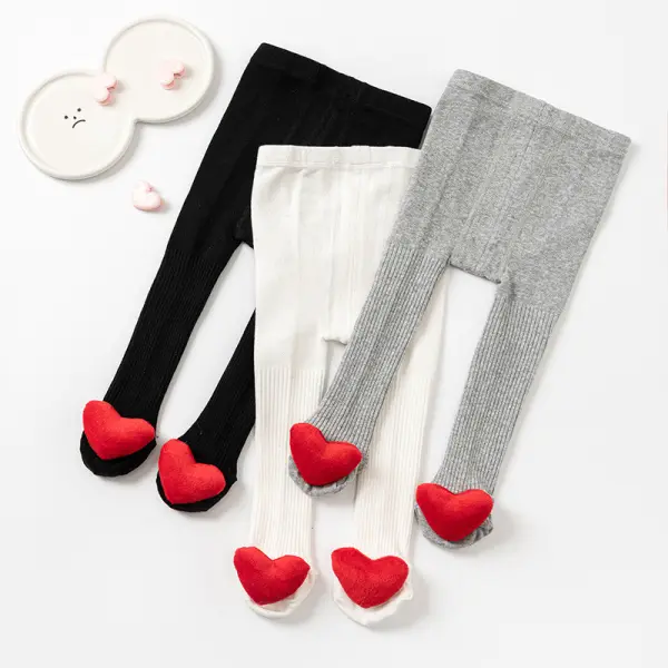 【0Y-2Y】Baby Girl Heart Applique Pantyhose - Popopieshop.com 
