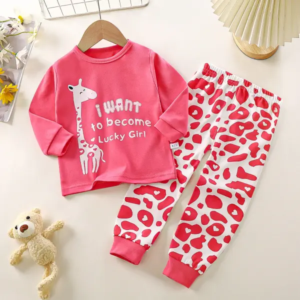 【6M-10Y】2-piece Girls Cute Cotton Cartoon Print Long Sleeve Pajamas Set - Popopieshop.com 