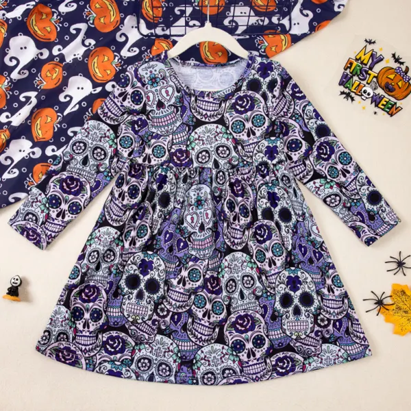 【2Y-7Y】Girls Halloween Print Long Sleeve Dress - 33500 - Popopieshop.com 