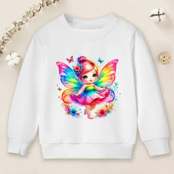 【12M-9Y】Girl Colorful Cartoon And Flower And Butterfly Prints Cotton Stain Resistant Long Sleeve Sweatshirt - Popopieshop.com 