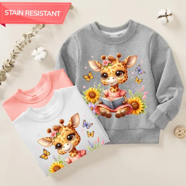 【12M-9Y】Girls Cute Giraffe And Butterfly Prints Cotton Stain Resistant Long Sleeve Sweatshirt - Popopieshop.com 