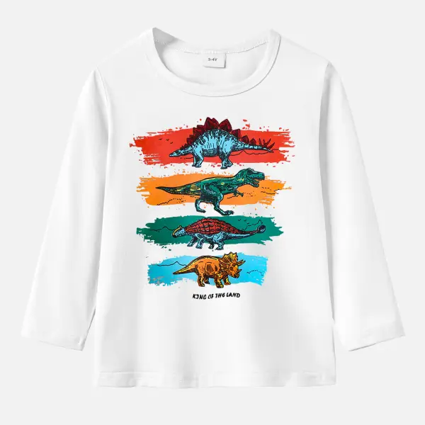 【12M-9Y】Boys Fashion Dinosaur And Stripe Print Cotton Stain Resistant Long Sleeve T-Shirt - Popopieshop.com 