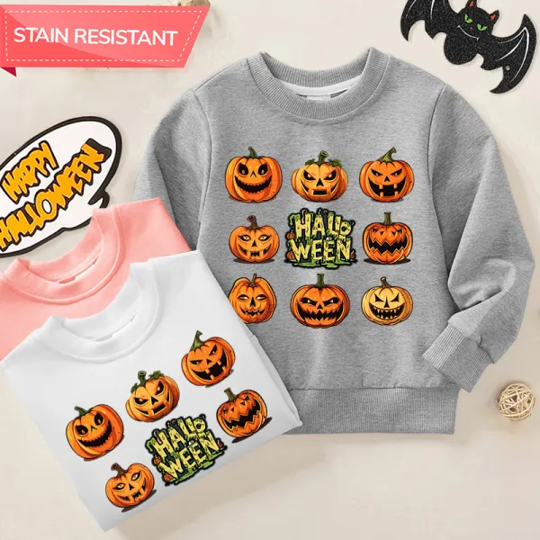 【12M-9Y】Kids Halloween Pumpkin And Letter Print Cotton Stain Resistant Long Sleeve Sweatshirt - Popopieshop.com 