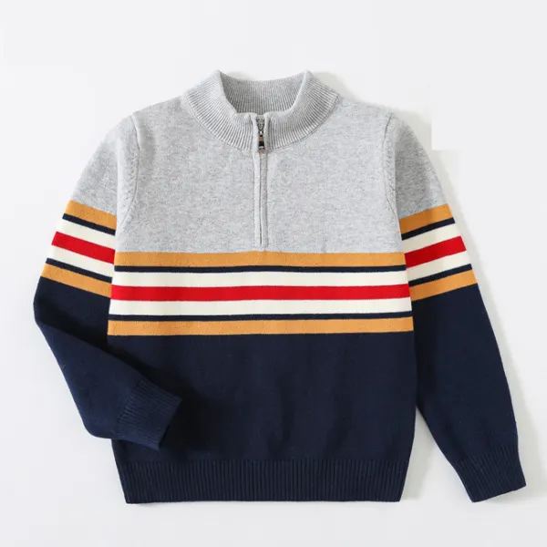 【2Y-8Y】Boy's Stylish Striped Long Sleeve Sweater - Popopieshop.com 