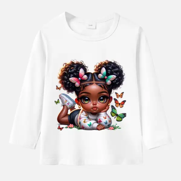 【12M-9Y】Girl Cute Little Princess Print Cotton Stain Resistant Long Sleeve T-shirt - Popopieshop.com 