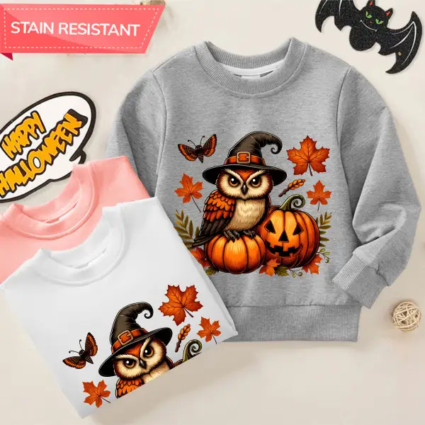 【12M-9Y】Unisex Cotton Stain Resistant Halloween Owl Pumpkin Print Long Sleeve Sweatshirt - Popopieshop.com 