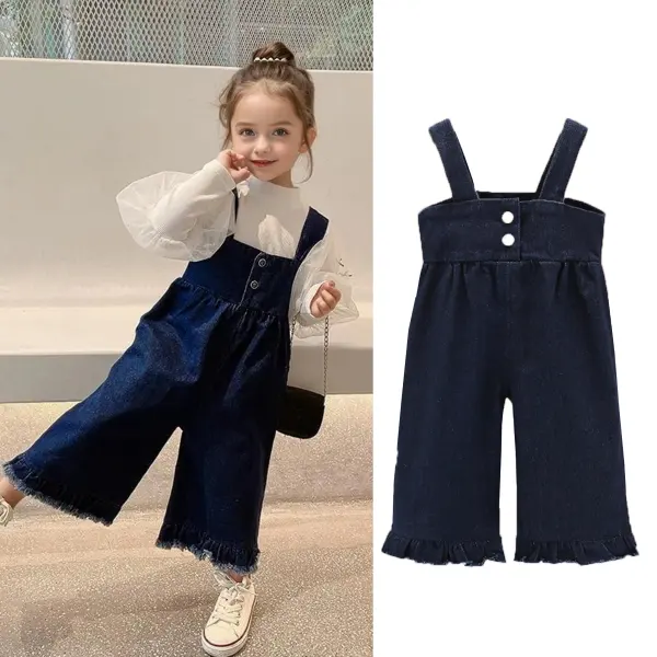 【12M-6Y】Girls Sweet Solid Color Denim Jumpsuit - 3919 - Popopieshop.com 