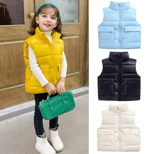 【18M-8Y】Unisex Casual Solid Color Quilted Cotton Keep Warm High Neck Gilet - Popopieshop.com 