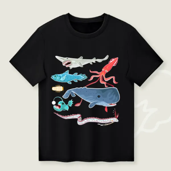 【18M-10Y】Boys' Casual Luminous Shark And Sea Animal Print Short Sleeve T-Shirt - Popopieshop.com 