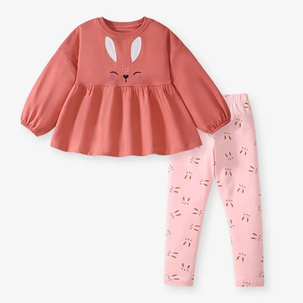 【18M-7Y】2-piece Girls Cute Rabbit Embroidered Round Neck Sweatshirt And Leggings Set - Popopieshop.com 