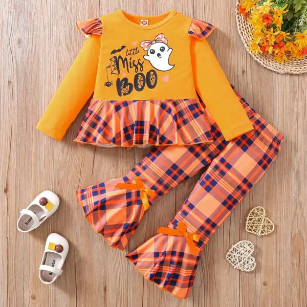 【12M-5Y】2-Piece Girls Halloween Print Long Sleeve T-Shirt And Pants Set - Popopieshop.com 