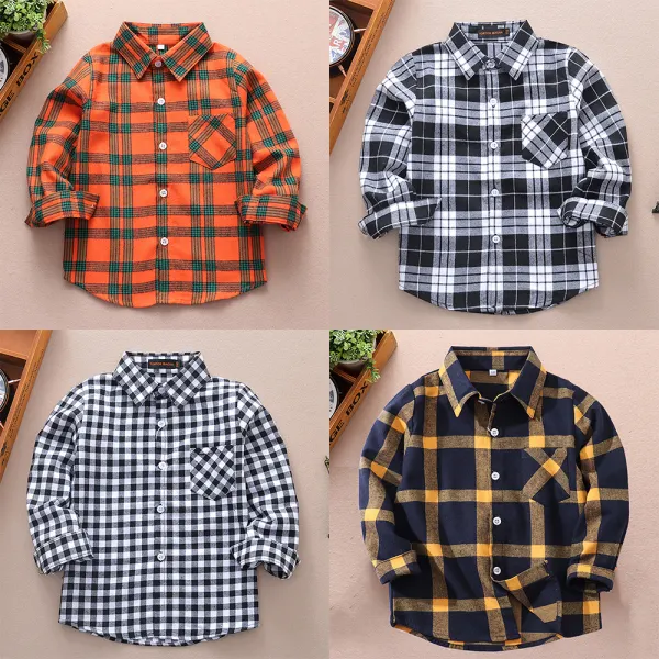 【18M-12Y】Boys Multicolor Plaid Long Sleeve Shirt - Popopieshop.com 