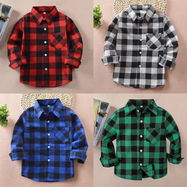 【18M-12Y】Boys Multicolor Plaid Long Sleeve Shirt - Popopieshop.com 
