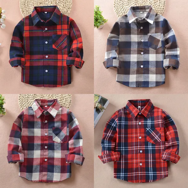 【18M-12Y】Boys Multicolor Plaid Long Sleeve Shirt - Popopieshop.com 