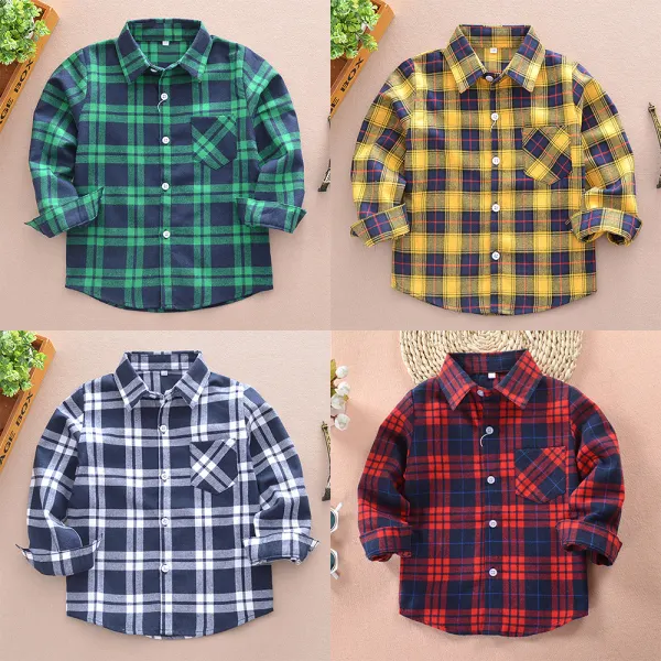 【18M-12Y】Boys Multicolor Plaid Long Sleeve Shirt - Popopieshop.com 