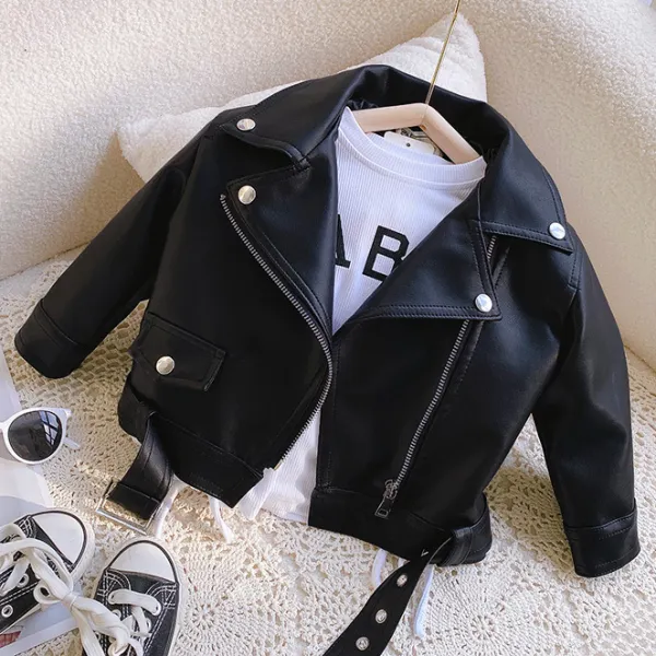 【18M-8Y】Girls Fashion Solid Color PU Jacket - 31192 - Popopieshop.com 